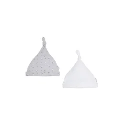 P’tit bisou                    Lot de 2 bonnets Mes Essentiels    Blanc Et Gris            Prématuré-Naissance