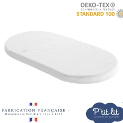 P'tit lit Matelas couffin Bamboo Blanc 32 x 72 cm