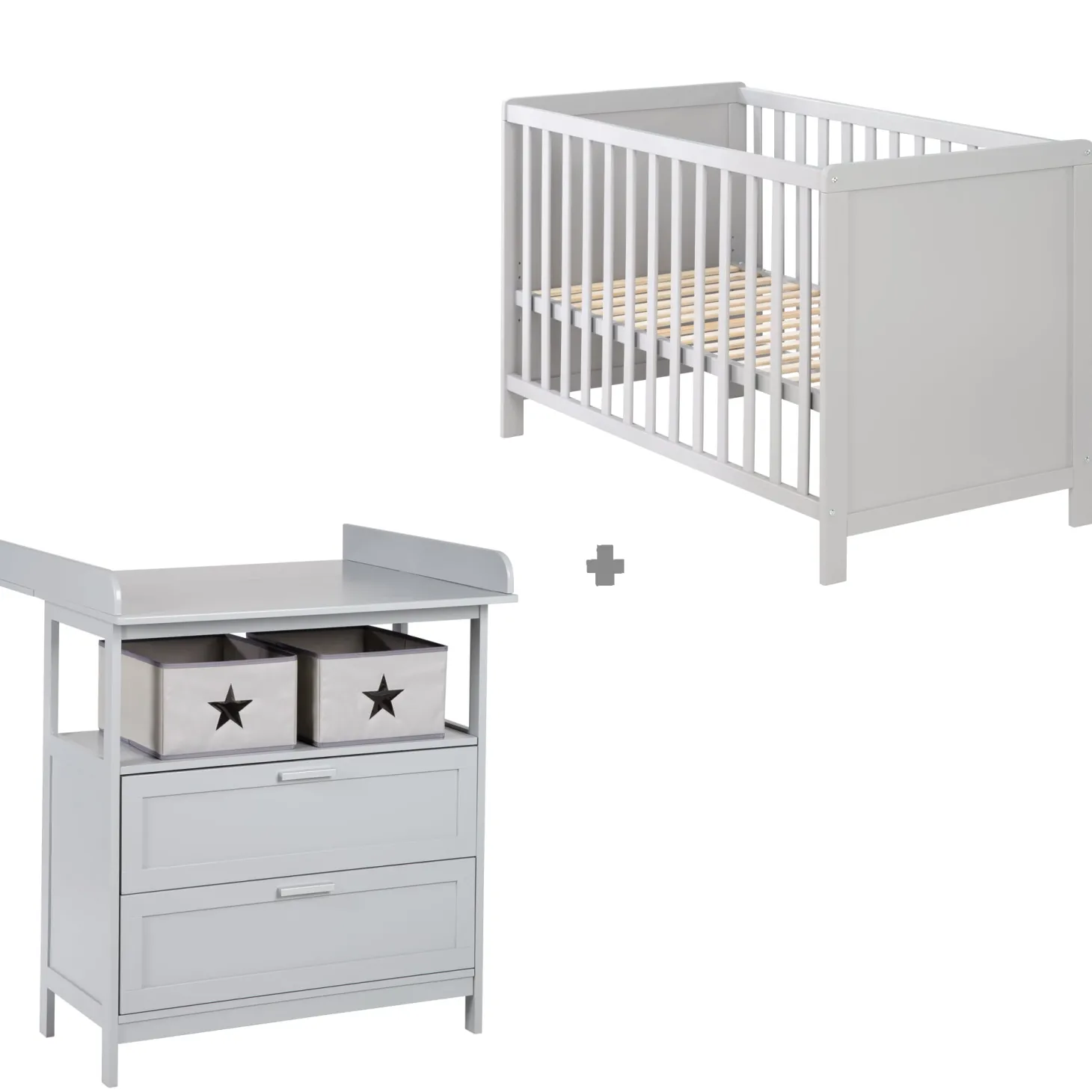 Roba Lit cododo + Commode à langer tiroirs Hambourg Gris