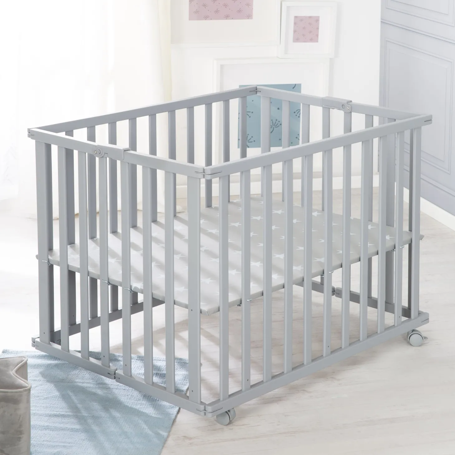 Roba Parc rectangulaire pliant en portefeuille Gris