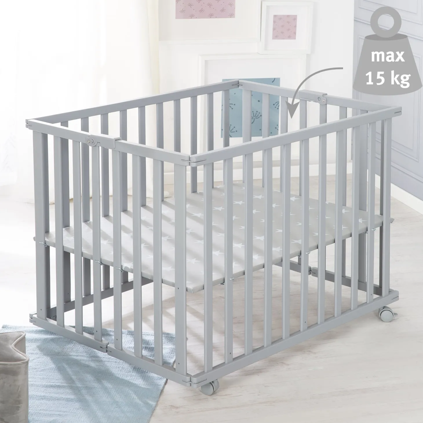 Roba Parc rectangulaire pliant en portefeuille Gris