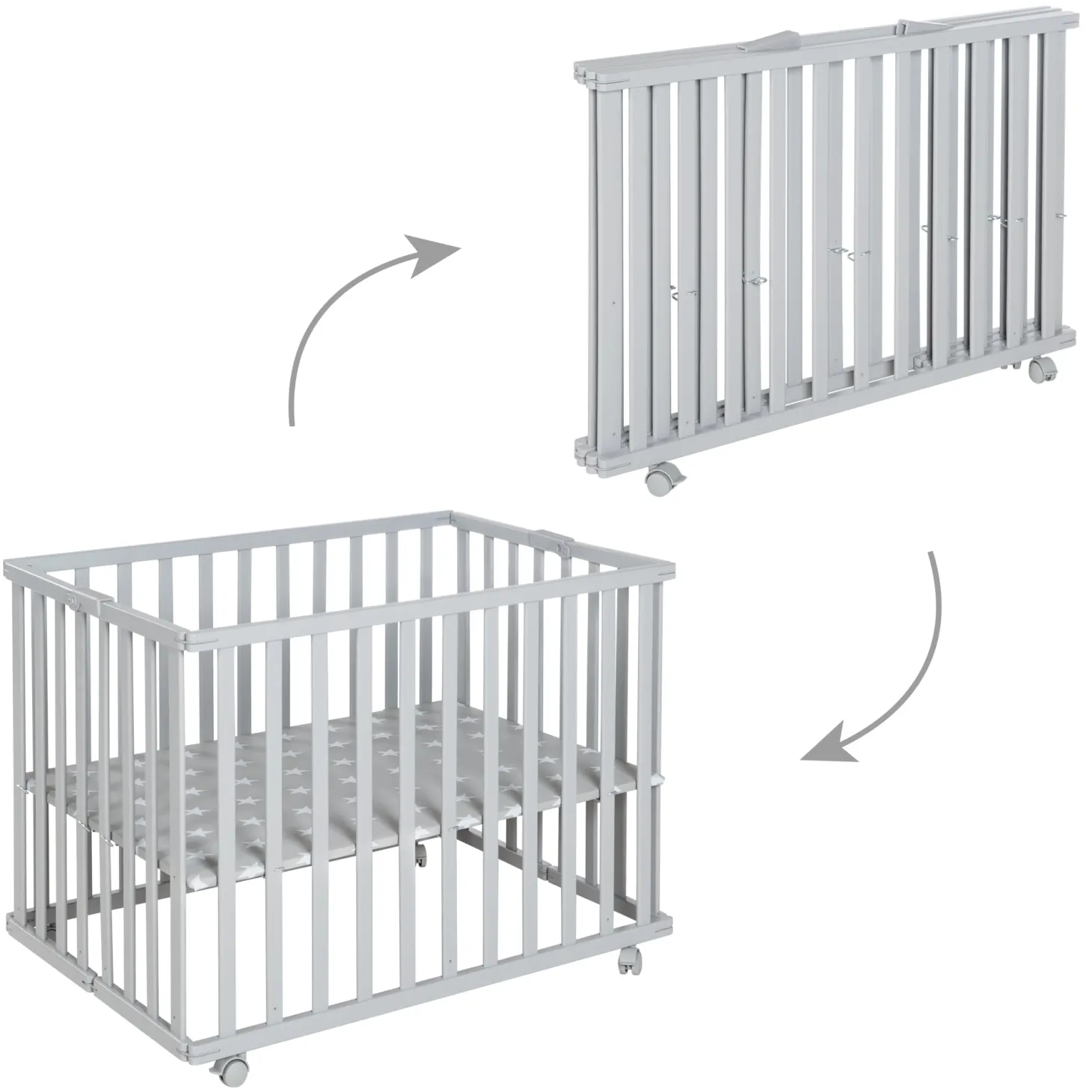 Roba Parc rectangulaire pliant en portefeuille Gris