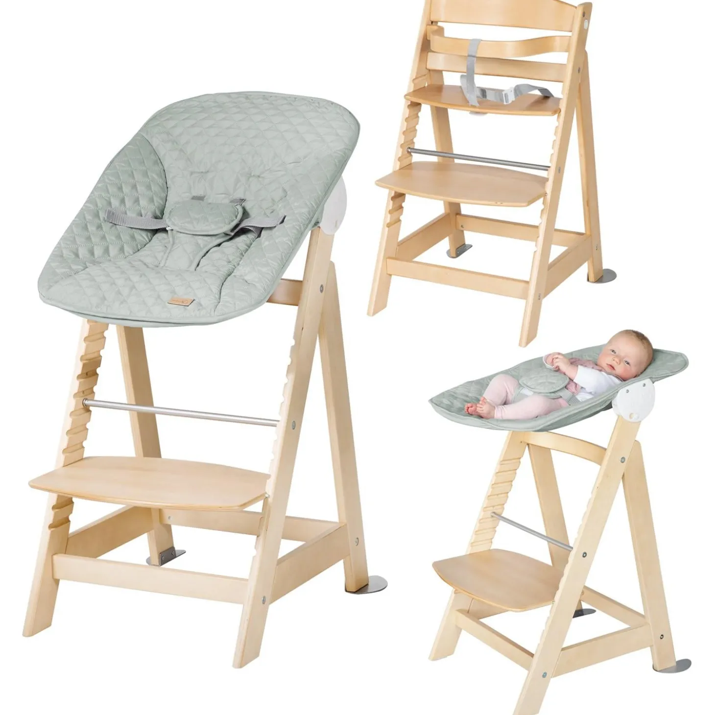 Roba Set Transat + chaise haute évolutive Born Up vert givré