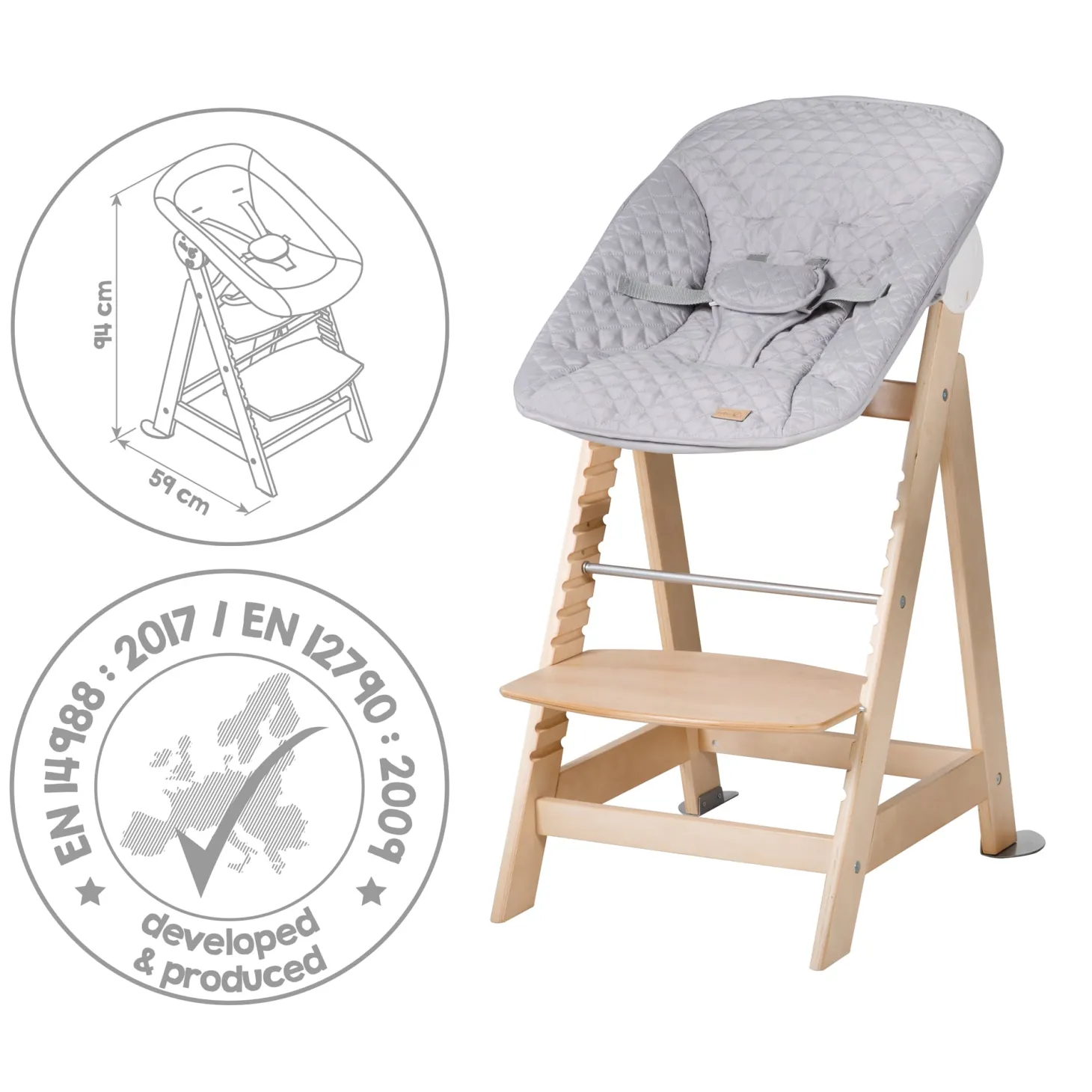 Roba Set Transat + chaise haute évolutive Born Up Bois Naturel