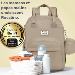Ruvalino Sac à dos à langer multi-fonctions Beige