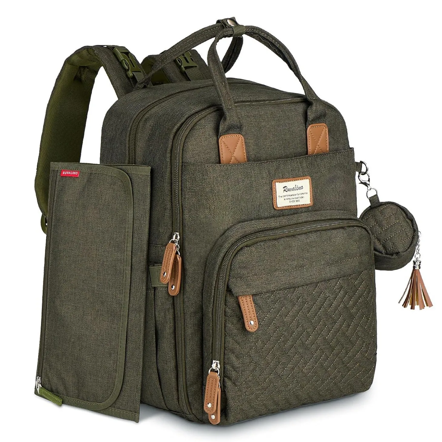 Ruvalino Sac à dos à langer multifonctions Kaki Gaufré