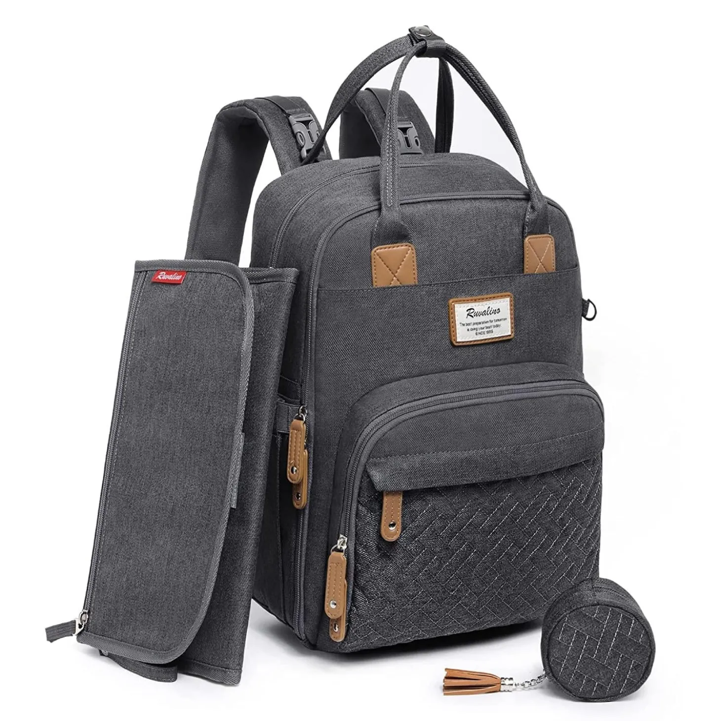Ruvalino Sac à dos à langer multifonctions Gris Foncé
