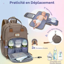 Ruvalino                    Sac à dos à langer multi-fonctions    Taupe