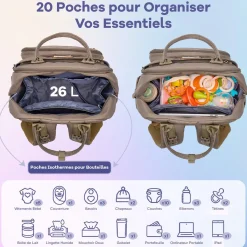 Ruvalino                    Sac à dos à langer multi-fonctions    Taupe