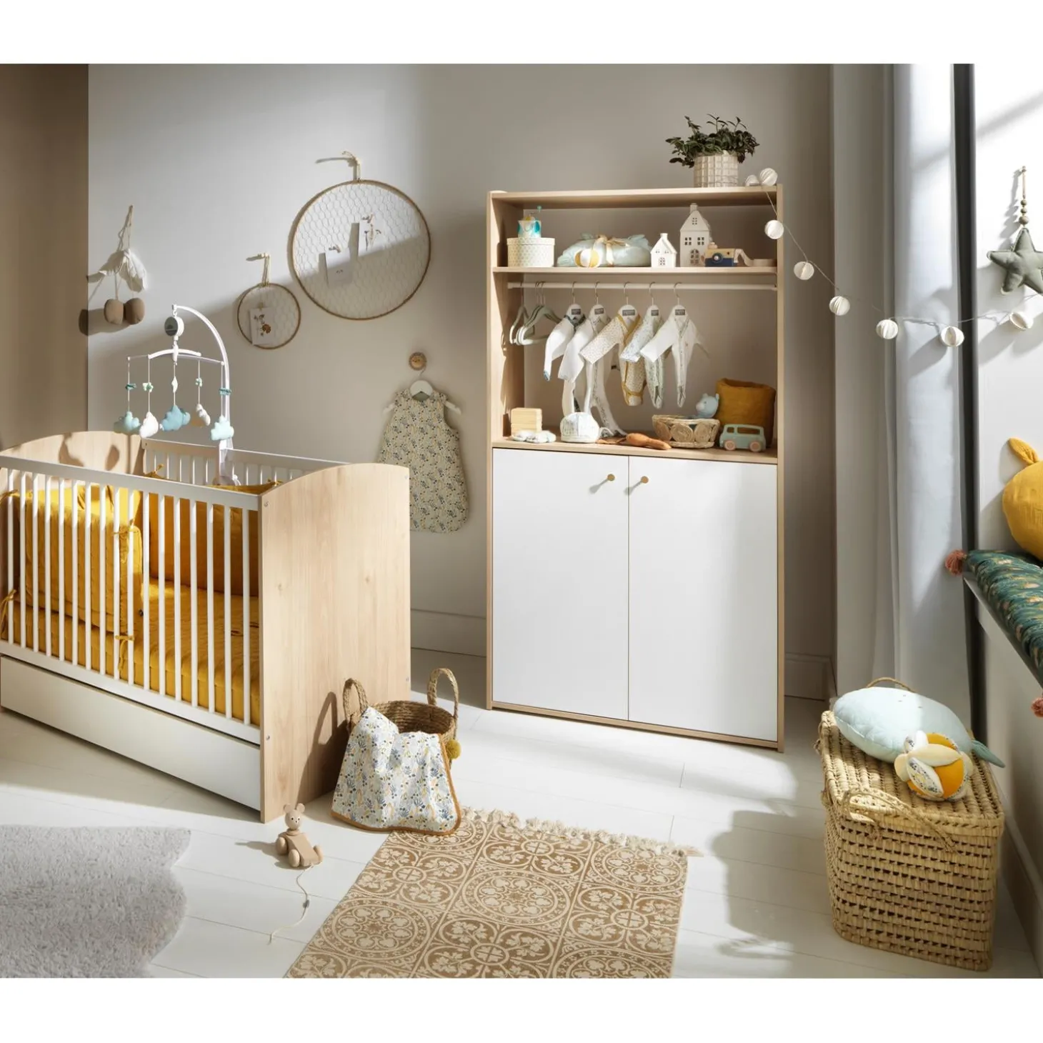 Sauthon Armoire Dressing 2 Petites Portes Blanches Alice Chêne Suave / Blanc
