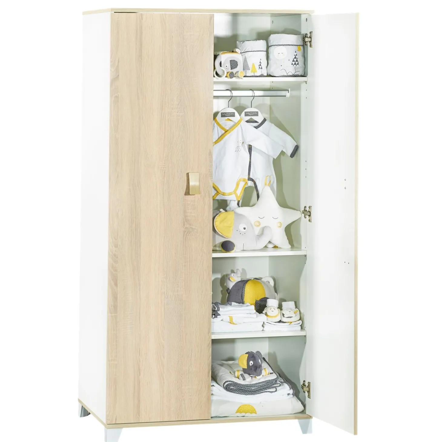 Sauthon Armoire 2 Portes Liaam Chêne Sand / Blanc