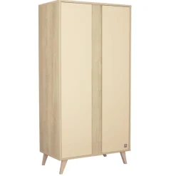 Sauthon                    Armoire 2 portes Mélinée    Chêne Sépia/Crème/Hêtre Vernis