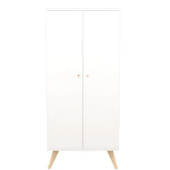 Sauthon                    Armoire 2 Portes Nacrea    Blanc / Hêtre vernis naturel