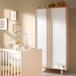 Sauthon Armoire 2 portes Nature Chêne Velours - Blanc
