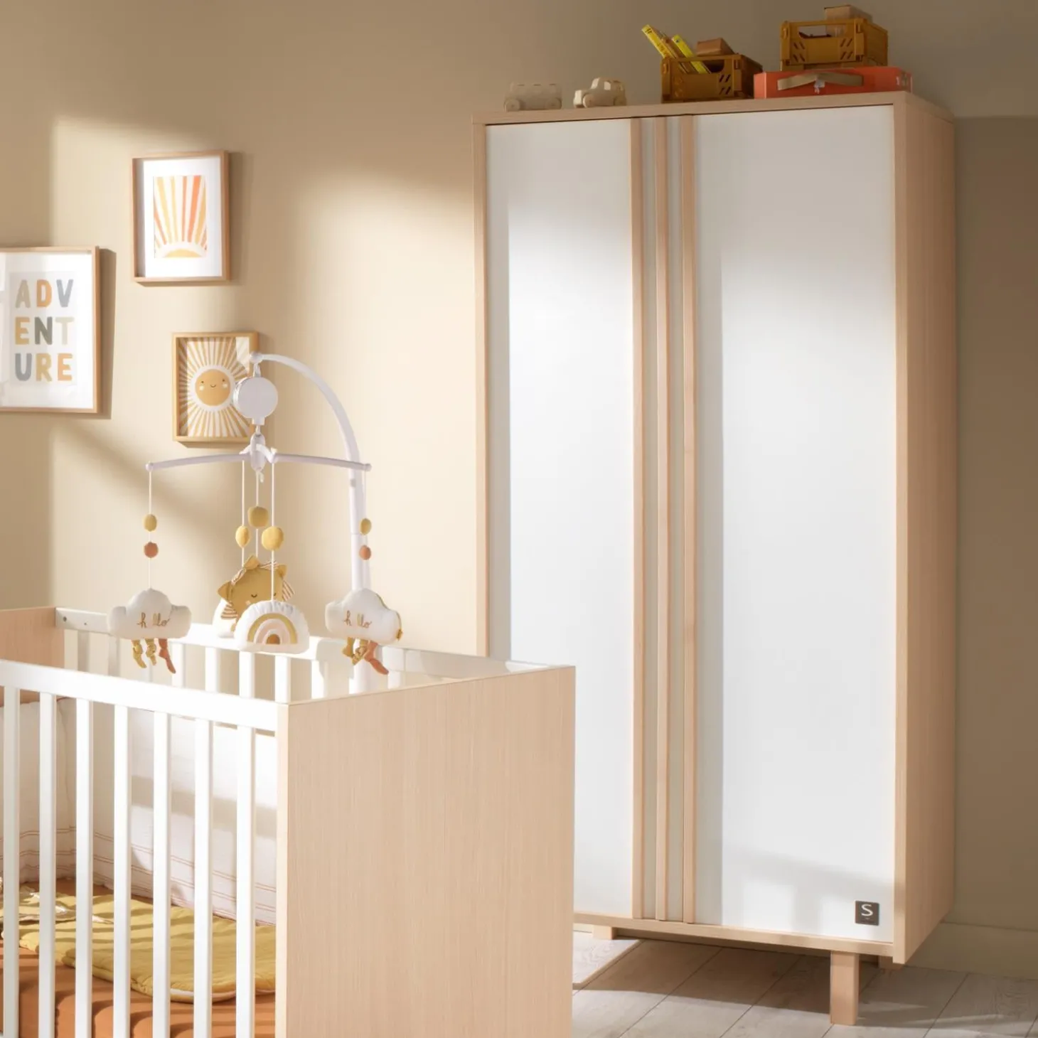 Sauthon Armoire 2 portes Nature Chêne Velours - Blanc