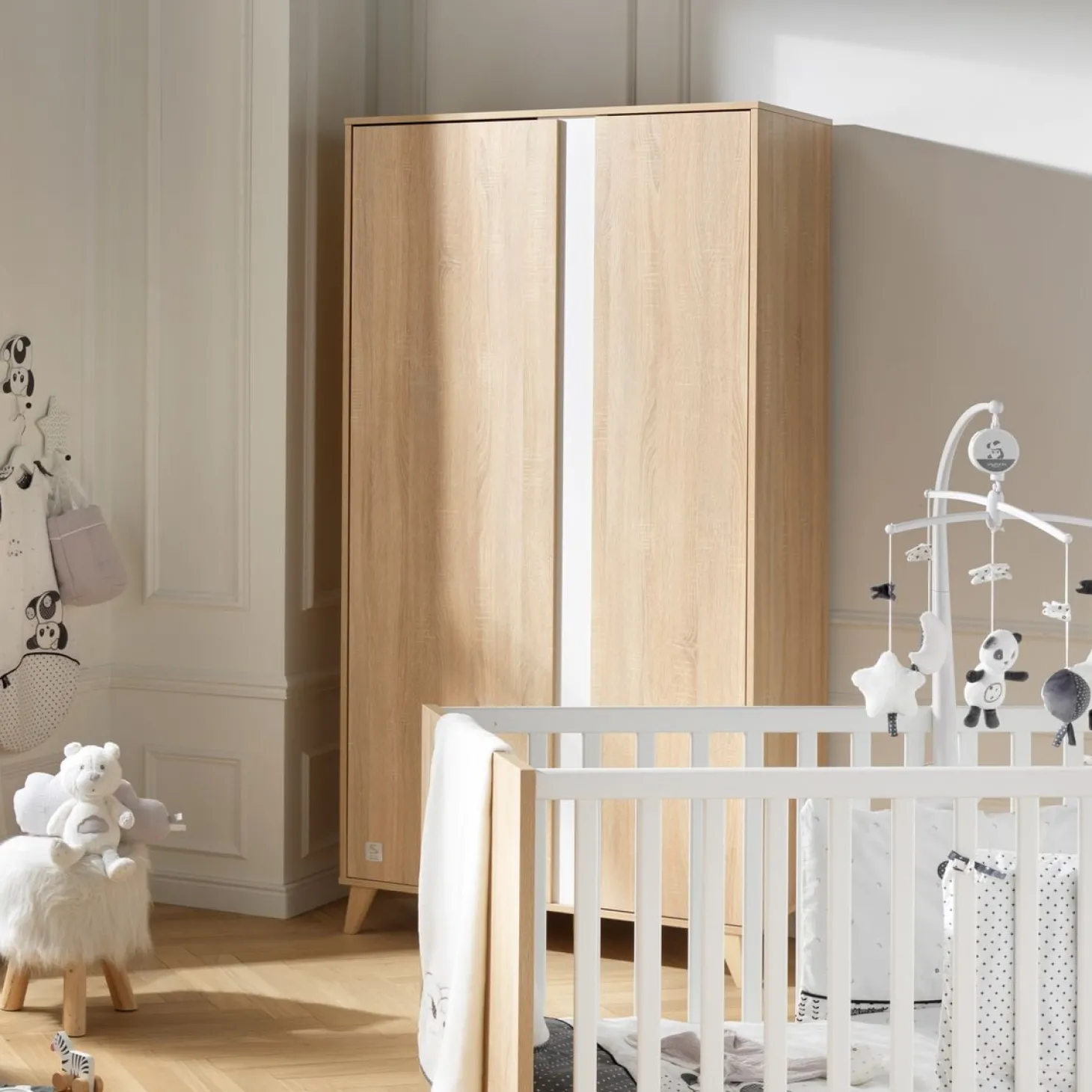 Sauthon Armoire 2 portes Nova Chêne Doré - Blanc Lin