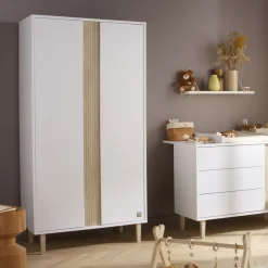 Sauthon                    Armoire 2 portes Paloma    Blanc Neige/Chêne Strié Sépia/Hêtre Vernis