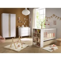 Sauthon Armoire 2 portes Paloma Blanc Neige/Chêne Strié Sépia/Hêtre Vernis