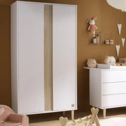 Sauthon Armoire 2 portes Paloma Blanc Neige/Chêne Strié Sépia/Hêtre Vernis