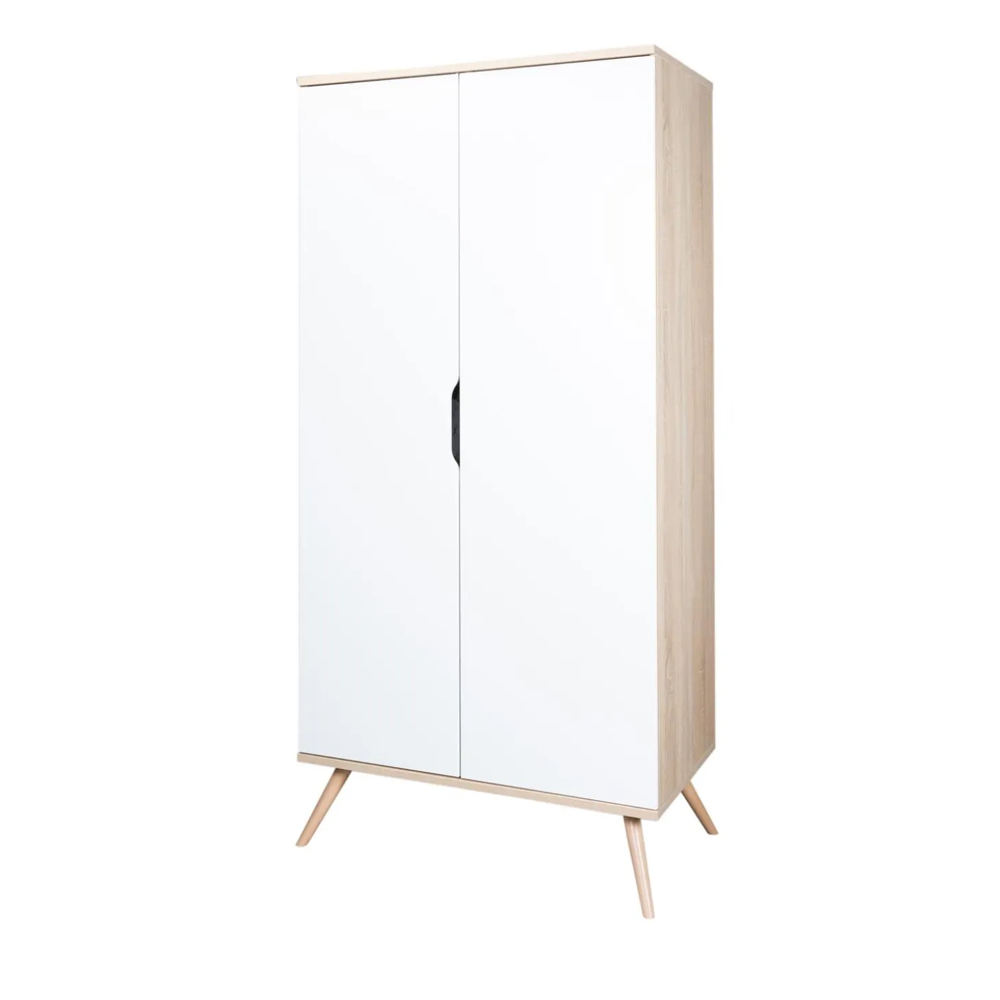Sauthon Armoire 2 Portes Sixties Bois Chêne doré / Blanc / Hêtre vernis naturel