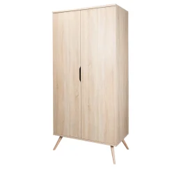 Sauthon Armoire 2 Portes Sixties Bois Chêne doré / Hêtre vernis naturel