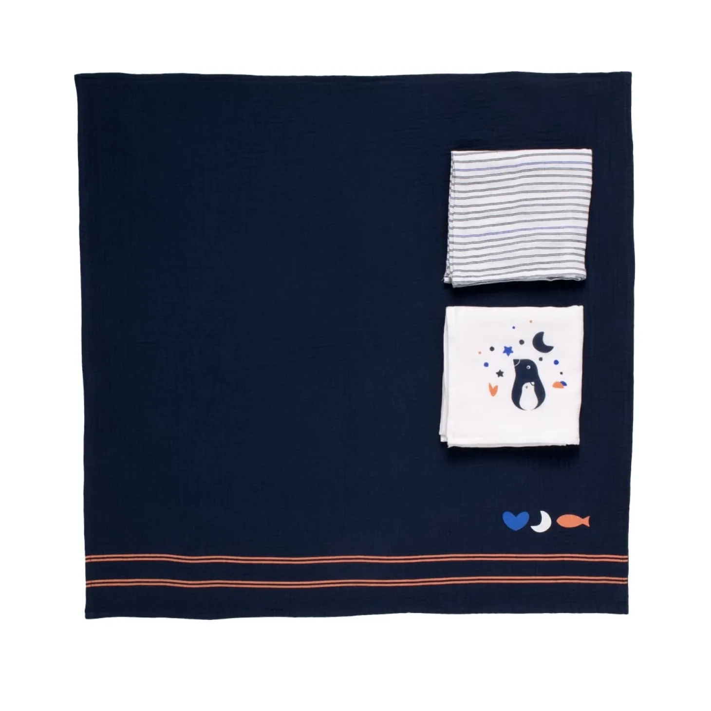 Sauthon Boite de 3 langes coton bio Baby Sailor Bleu