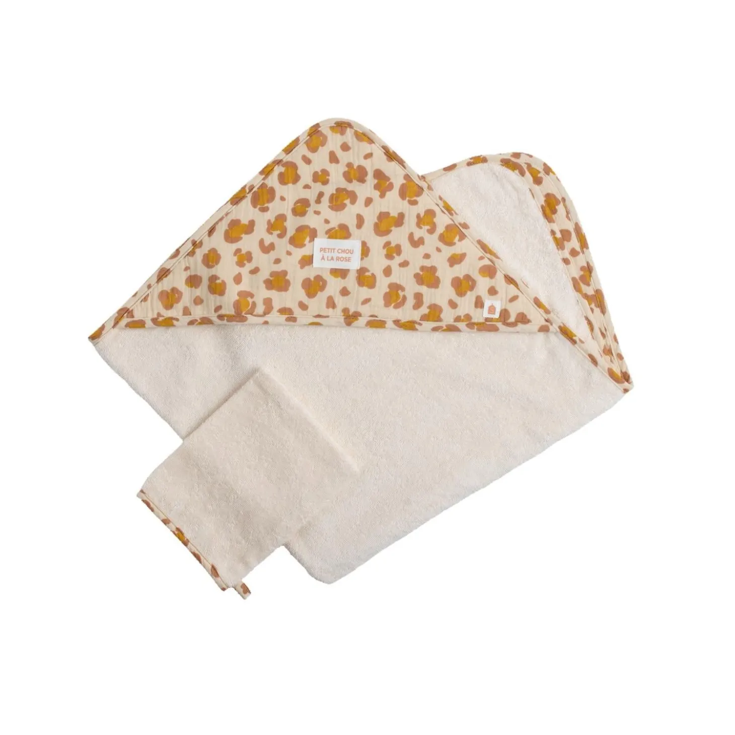 Sauthon Cape de Bain Plus Gant Petit Chou Ecru/Caramel/Vieux Rose