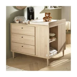 Sauthon Commode Ilot Bébé Chêne Suave/Hêtre Brut
