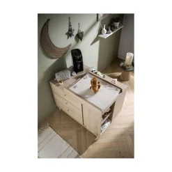 Sauthon Commode Ilot Bébé Chêne Suave/Hêtre Brut