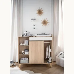 Sauthon Commode à langer évolutive en bureau Nova Chêne Doré - Blanc Lin