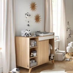 Sauthon Commode à langer évolutive en bureau Nova Chêne Doré - Blanc Lin