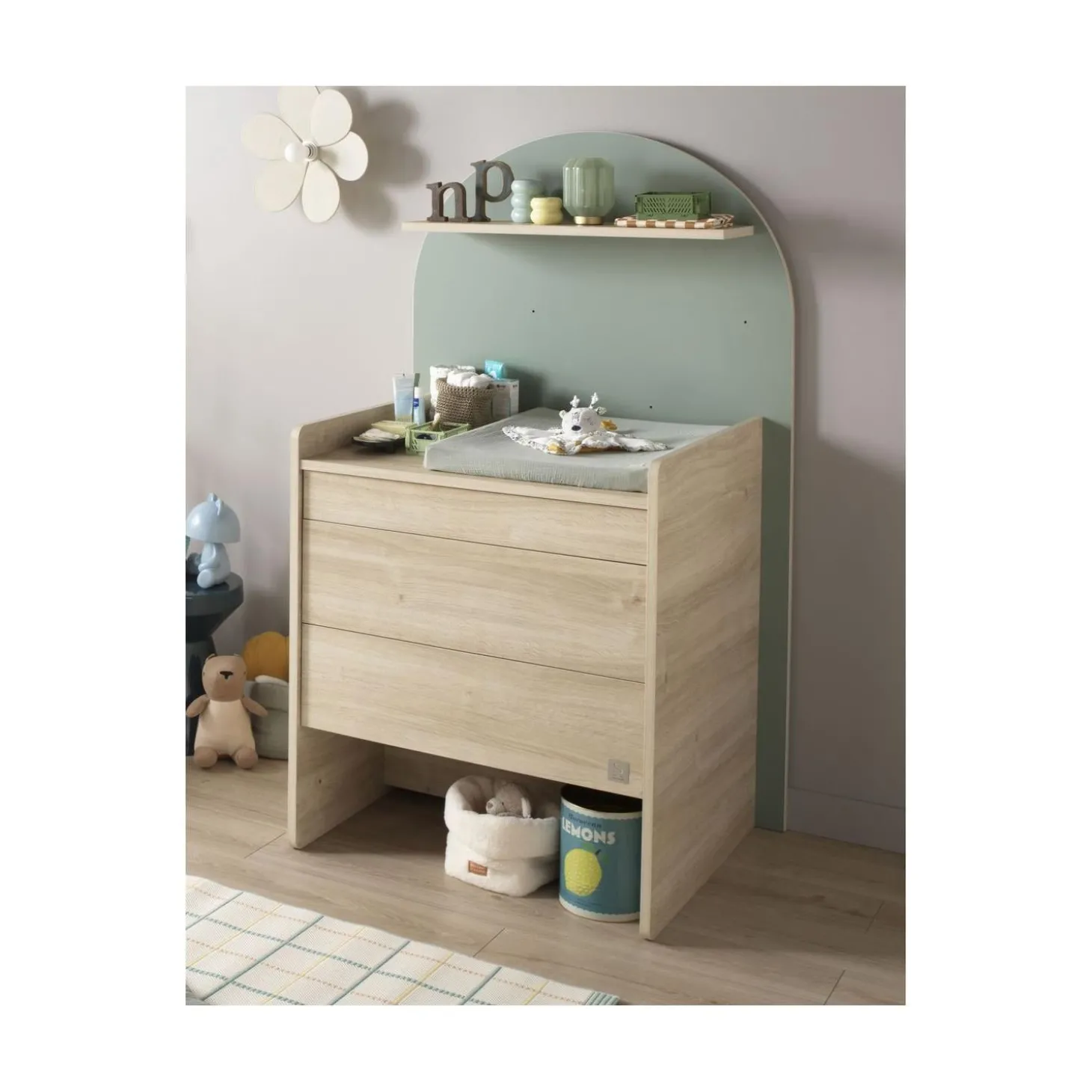 Sauthon Commode à langer évolutive en Bureau Arche Chêne Sépia/Sauge Arche