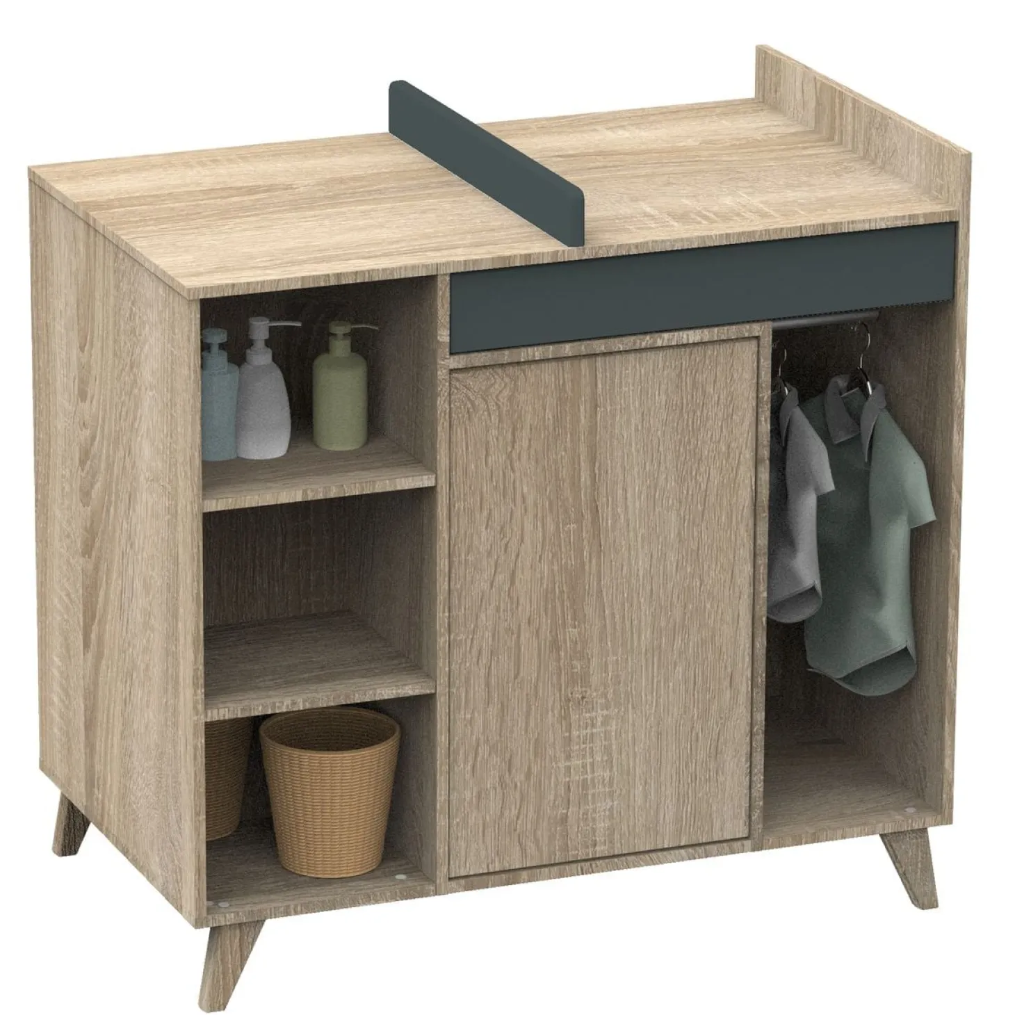 Sauthon Commode à langer évolutive en bureau Nova Chêne Doré - Gris Volcan