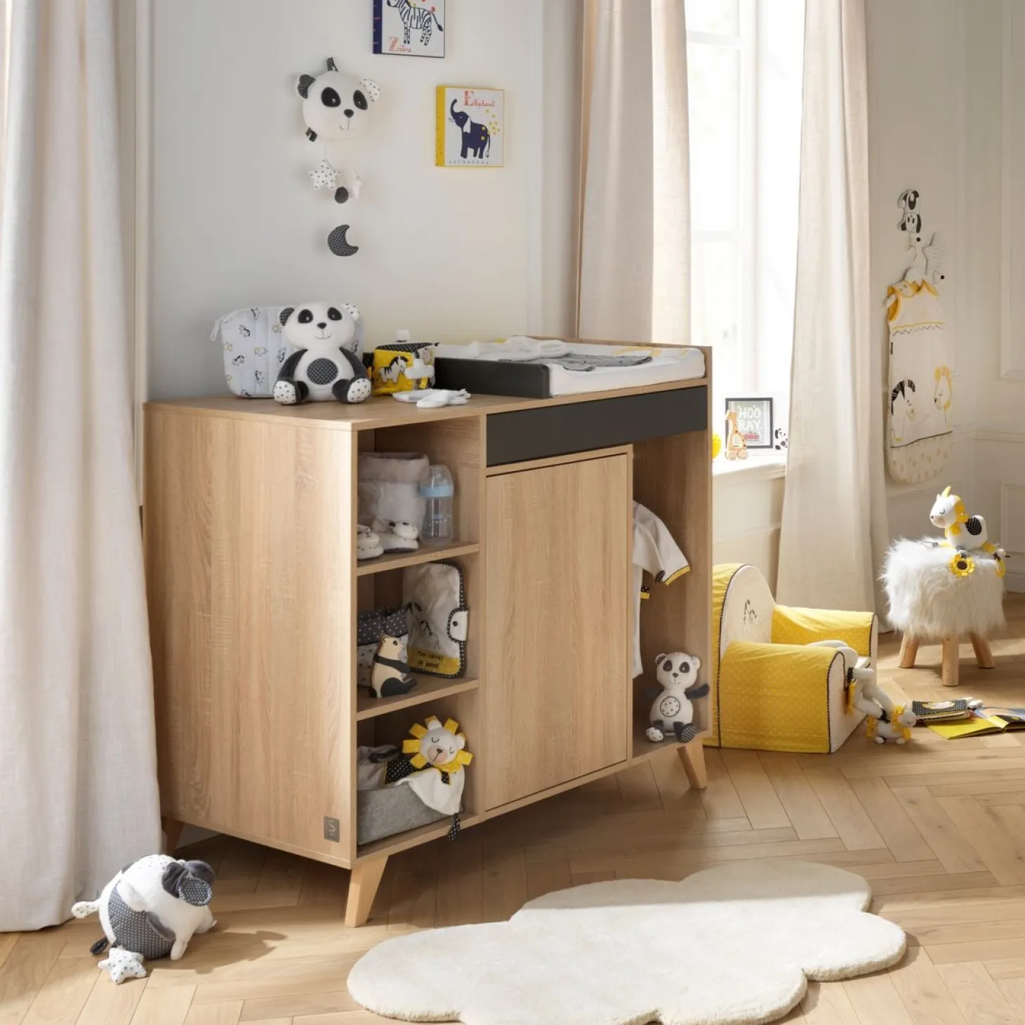 Sauthon Commode à langer évolutive en bureau Nova Chêne Doré - Gris Volcan