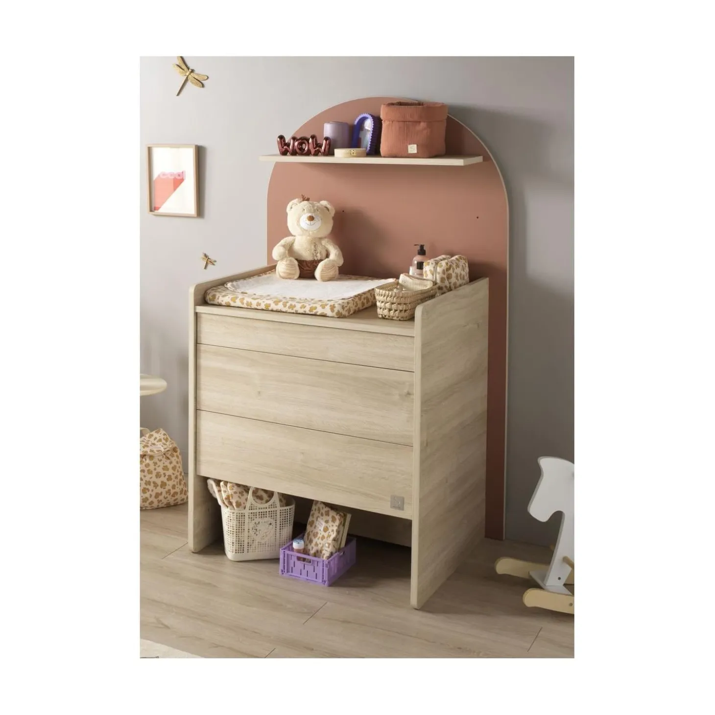 Sauthon Commode à langer évolutive en Bureau Arche Chêne Sépia/Terracotta Arche