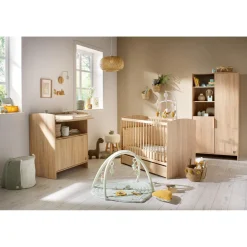 Sauthon Commode 2 porte Azur avec dispositif à langer Chêne Doré
