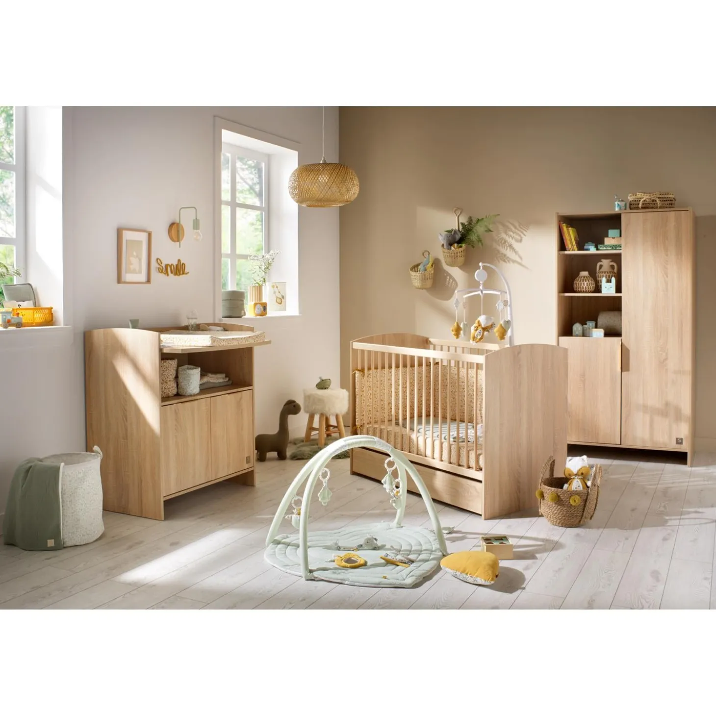 Sauthon Commode 2 porte Azur avec dispositif à langer Chêne Doré