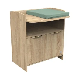 Sauthon Commode 2 porte Azur avec dispositif à langer Chêne Doré