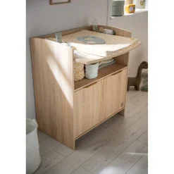Sauthon Commode 2 porte Azur avec dispositif à langer Chêne Doré