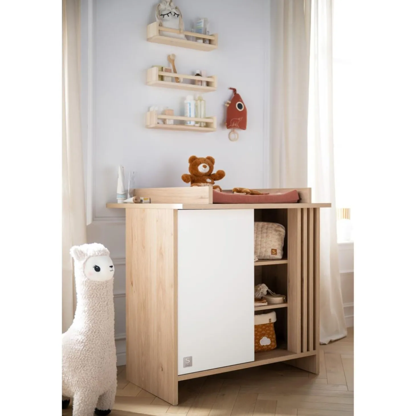 Sauthon Commode 1 porte Tokyo Chêne Suave - Blanc