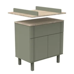Sauthon Commode 1 tiroir et 2 portes Eléonore Kaki - Chêne Doré