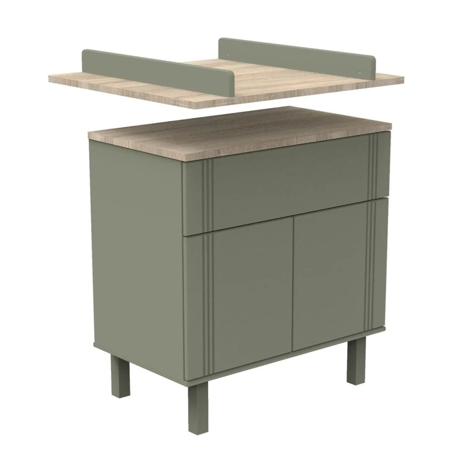 Sauthon Commode 1 tiroir et 2 portes Eléonore Kaki - Chêne Doré