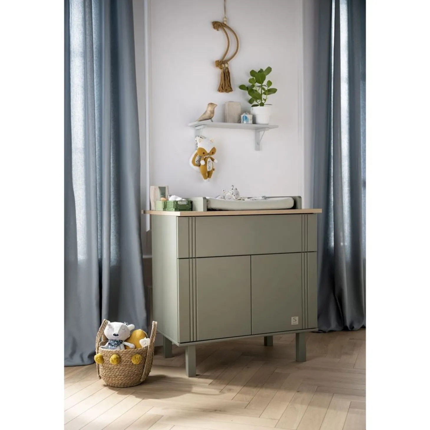 Sauthon Commode 1 tiroir et 2 portes Eléonore Kaki - Chêne Doré