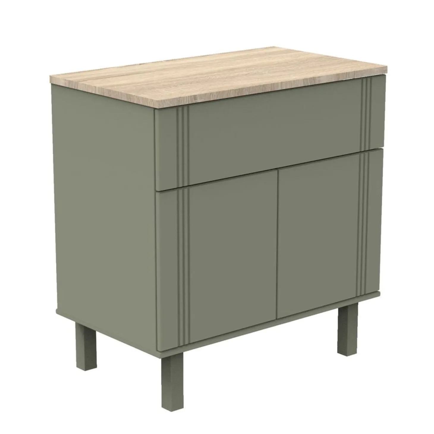 Sauthon Commode 1 tiroir et 2 portes Eléonore Kaki - Chêne Doré