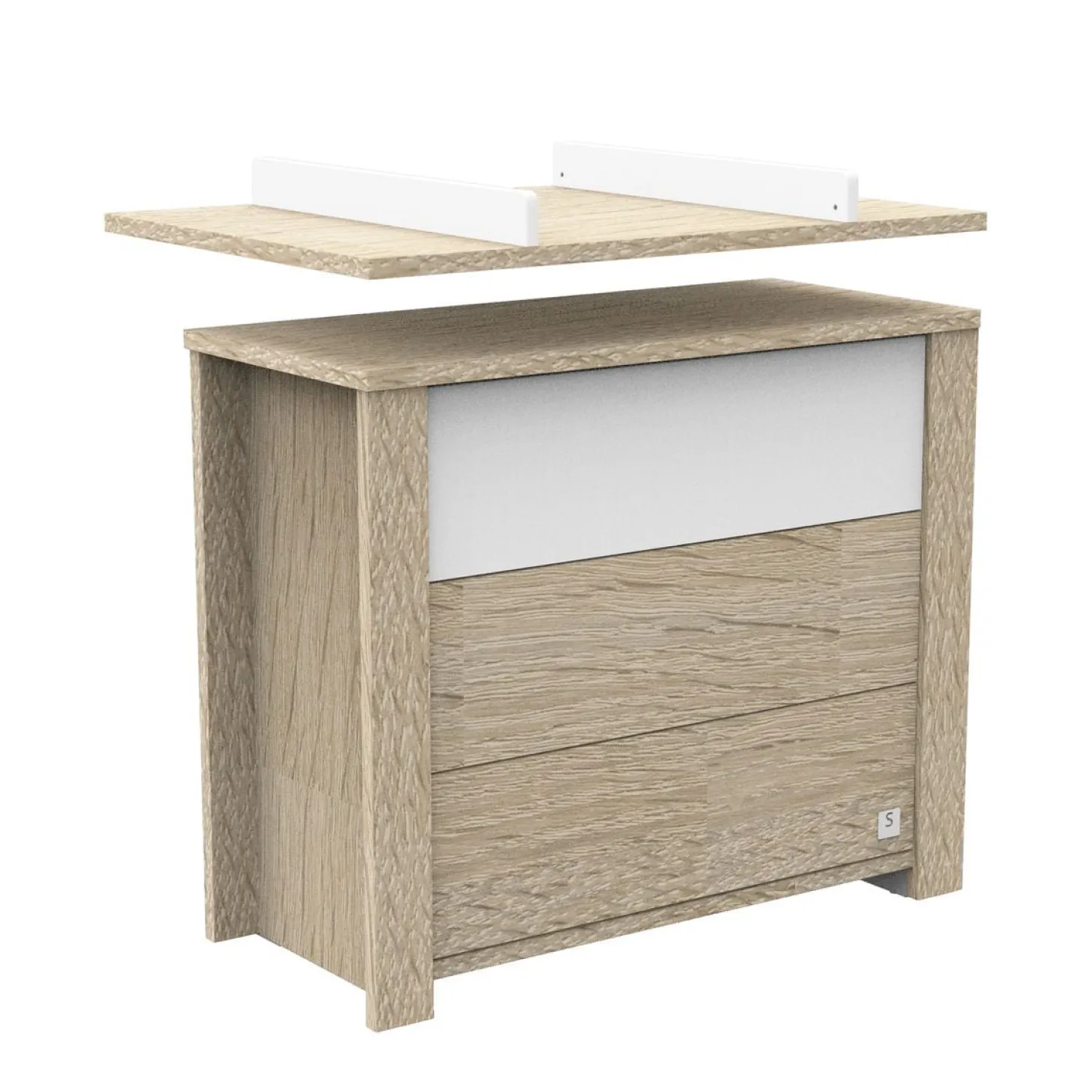 Sauthon Commode 3 tiroirs Antonin Chêne Noisette Et Blanc