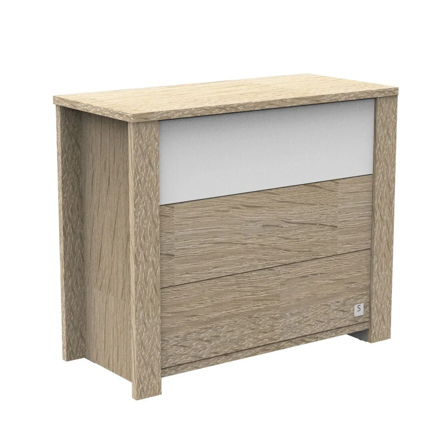 Sauthon Commode 3 tiroirs Antonin Chêne Noisette Et Blanc