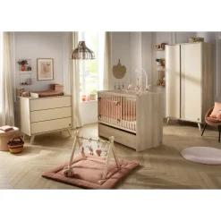 Sauthon Commode 3 tiroirs Mélinée Chêne Sépia/Crème/Hêtre Vernis