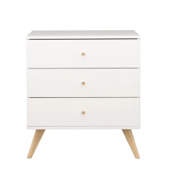 Sauthon Commode 3 Tiroirs Nacrea Blanc / Hêtre vernis naturel