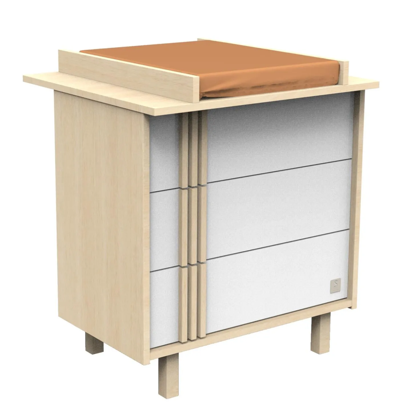 Sauthon Commode 3 tiroirs Nature Chêne Velours - Blanc
