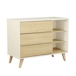 Sauthon Commode 3 Tiroirs 3 Niches Kronos Blanc / décor bois